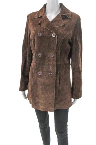 Bebe Womens Brown Leather Pea Coat Button Size L