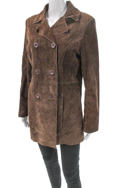 Bebe Womens Brown Leather Pea Coat Button Size L