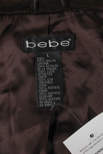 Bebe Womens Brown Leather Pea Coat Button Size L