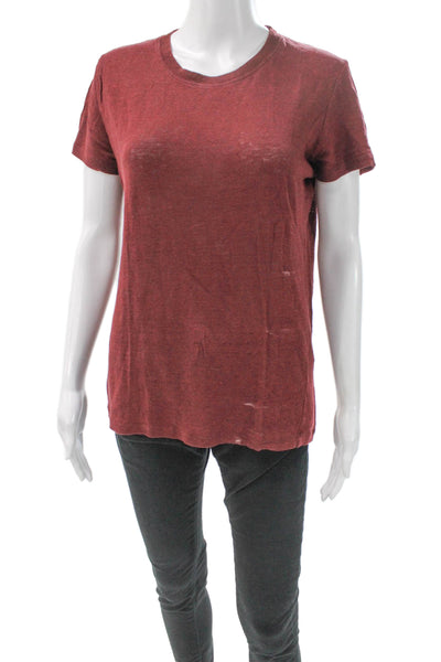 IRO Womens Basic Red Linen Crewneck Short Sleeve T-Shirt Size XS