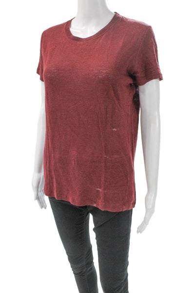 IRO Womens Basic Red Linen Crewneck Short Sleeve T-Shirt Size XS