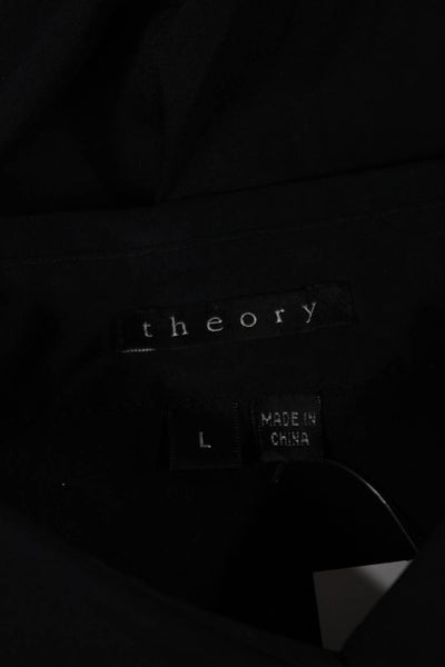 Theory Womens Tops Button Up Black Collared Cotton 3/4 Sleeve Size L