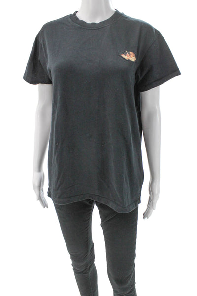 Fiorucci Women Basic Black Cotton Crew Neck Short Sleeve T-Shirt Size L