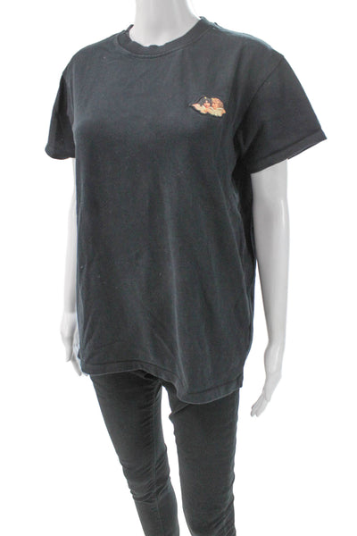 Fiorucci Women Basic Black Cotton Crew Neck Short Sleeve T-Shirt Size L