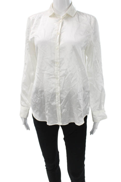 Hartford Women Basic White Cotton Collared Long Sleeve Blouse Size 1