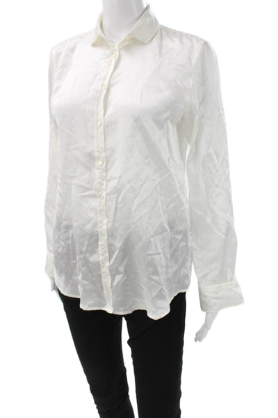 Hartford Women Basic White Cotton Collared Long Sleeve Blouse Size 1
