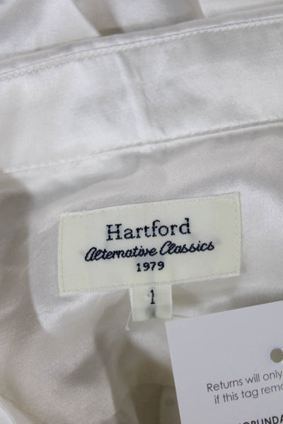 Hartford Women Basic White Cotton Collared Long Sleeve Blouse Size 1