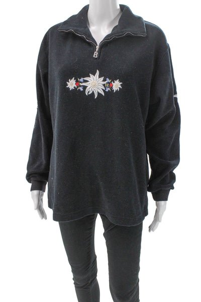 Bogner Womens Collared Floral Pullover Sweatshirt Black Polyester Fall Size M
