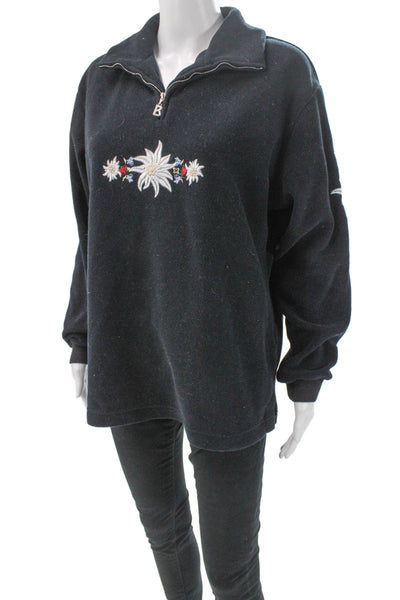 Bogner Womens Collared Floral Pullover Sweatshirt Black Polyester Fall Size M
