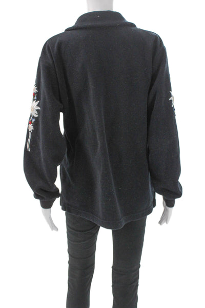 Bogner Womens Collared Floral Pullover Sweatshirt Black Polyester Fall Size M