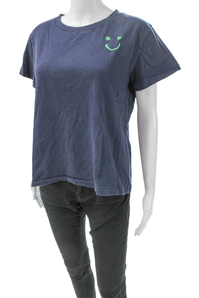 Standard James Perse Women Blue Cotton Crew Neck Short Sleeve T-Shirt Size 4