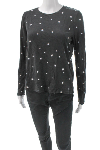 Goldie Women Basic T-Shirt Gray Cotton Long Sleeve Geometric Size M