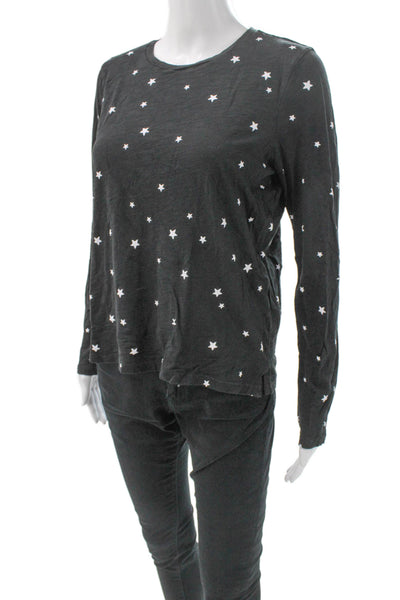 Goldie Women Basic T-Shirt Gray Cotton Long Sleeve Geometric Size M