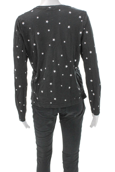 Goldie Women Basic T-Shirt Gray Cotton Long Sleeve Geometric Size M
