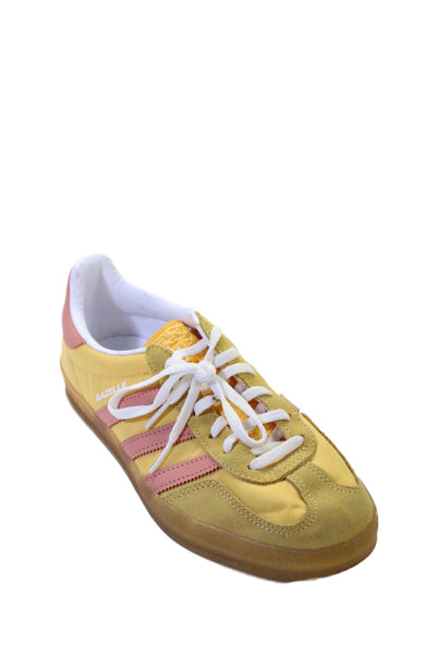 Adidas Womens Striped Low Top Gazelle Sneakers Yellow Pink Size 8.5