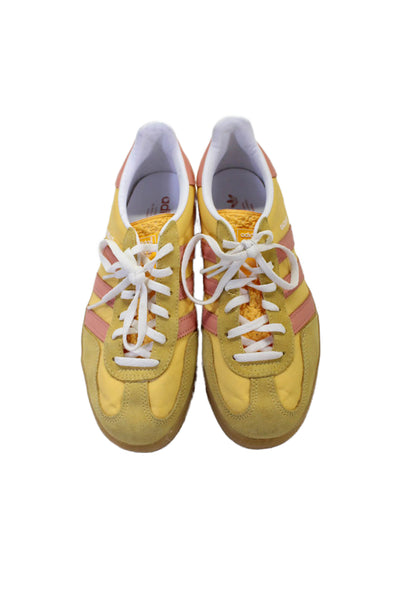 Adidas Womens Striped Low Top Gazelle Sneakers Yellow Pink Size 8.5