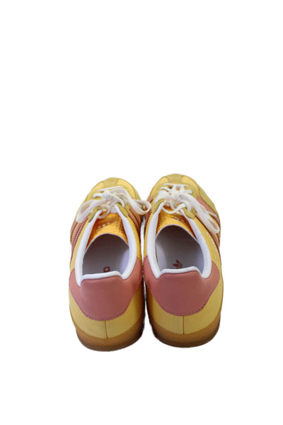 Adidas Womens Striped Low Top Gazelle Sneakers Yellow Pink Size 8.5