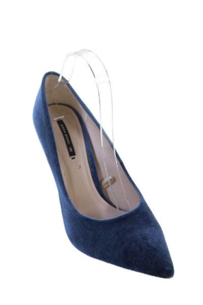 Zara Basic Womens Velvet Pointed Toe Pumps Blue Size 39 9