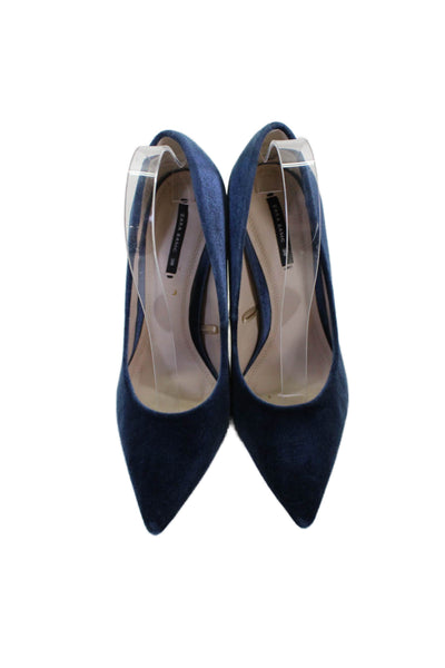 Zara Basic Womens Velvet Pointed Toe Pumps Blue Size 39 9