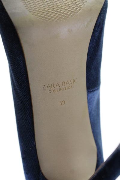 Zara Basic Womens Velvet Pointed Toe Pumps Blue Size 39 9