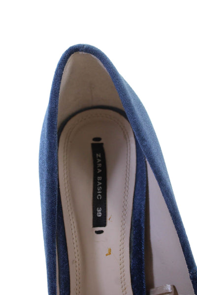 Zara Basic Womens Velvet Pointed Toe Pumps Blue Size 39 9