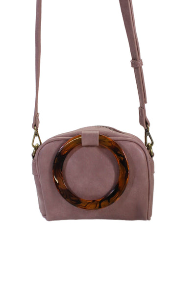 Anthropologie Womens Leather Tortoise Shell Handle Lucile Shoulder Handbag Pink