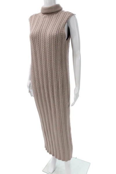Beige Womens Maxi Dress Turtleneck Cable Knit Sleeveless Size M