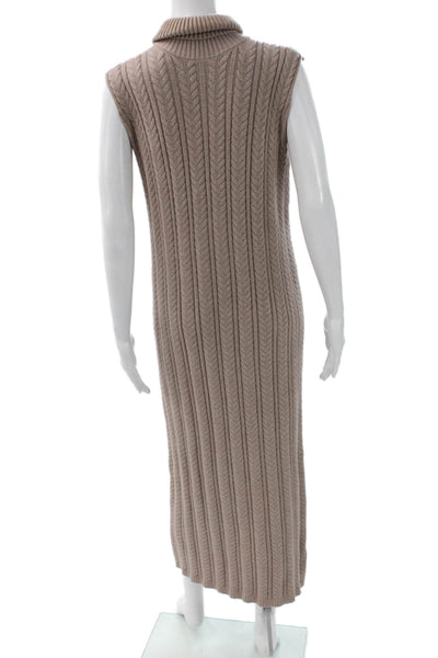 Beige Womens Maxi Dress Turtleneck Cable Knit Sleeveless Size M