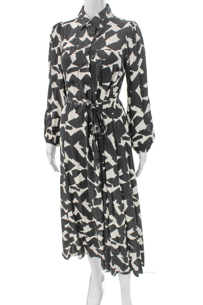 Zara Womens Shirt Dress Black Geometric Viscose Button Long Sleeve Size S