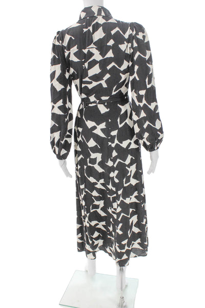 Zara Womens Shirt Dress Black Geometric Viscose Button Long Sleeve Size S