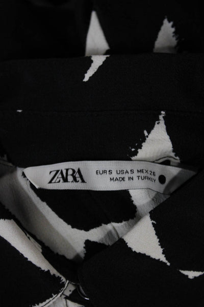 Zara Womens Shirt Dress Black Geometric Viscose Button Long Sleeve Size S