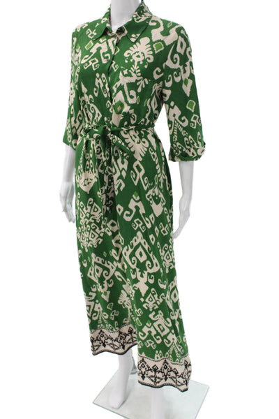 Zara Womens Maxi Ikat Collared Button Front 3/4 Sleeve Polyester Dress Size S