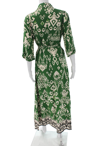 Zara Womens Maxi Ikat Collared Button Front 3/4 Sleeve Polyester Dress Size S