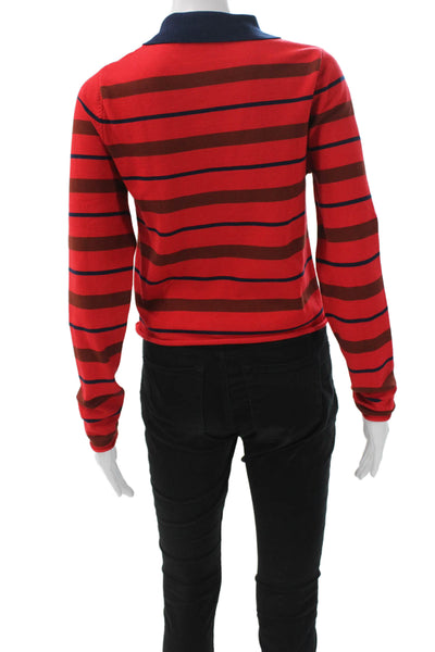 Zara Women Striped Collared Knit Polo Sweater Long Sleeve Red Size M