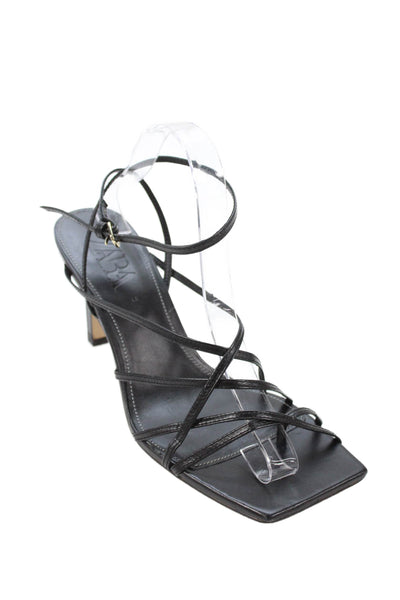 Zara Womens Vegan Leather Strappy High Heels Sandals Shoes Black Size 11
