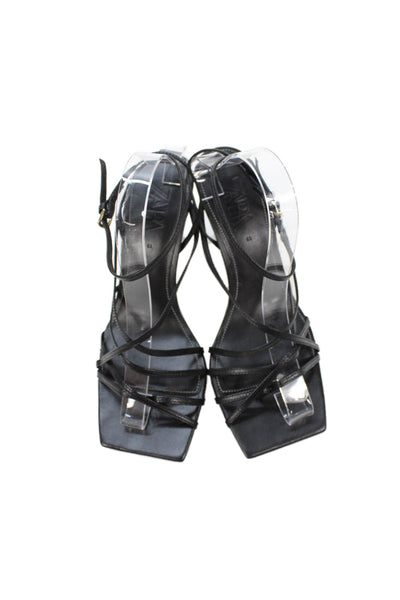 Zara Womens Vegan Leather Strappy High Heels Sandals Shoes Black Size 11