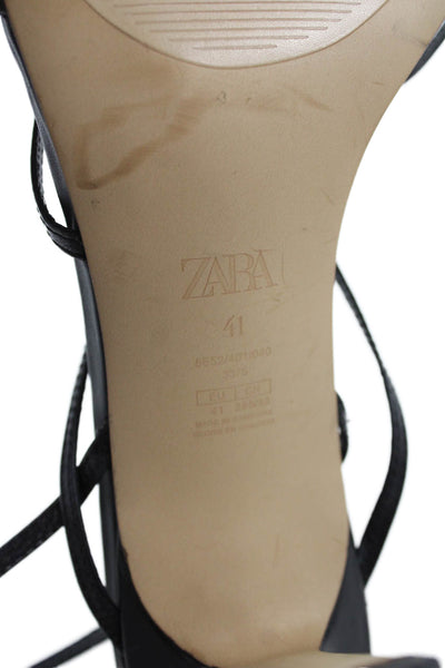 Zara Womens Vegan Leather Strappy High Heels Sandals Shoes Black Size 11