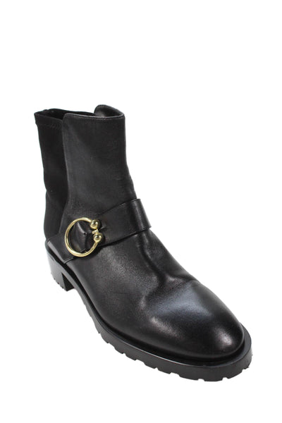 Stuart Weitzman Womens Leather Trim Embellished Ankle Boots Shoes Black Size 9