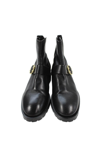 Stuart Weitzman Womens Leather Trim Embellished Ankle Boots Shoes Black Size 9
