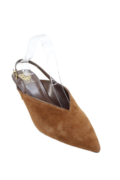 Vince Camuto Womens Suede Pointed Toe Slingbacks Heels Shoes Brown Size 9.5M