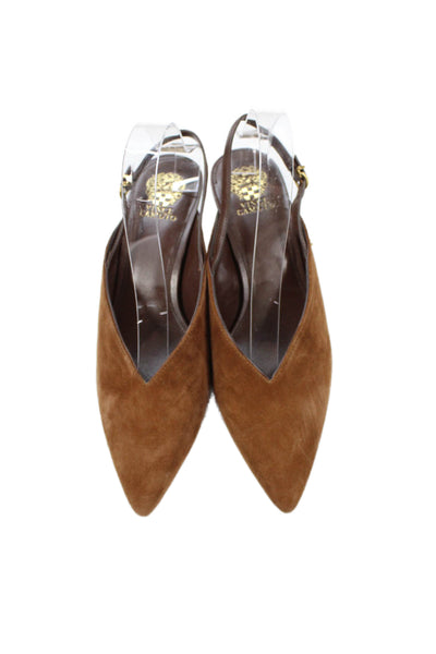 Vince Camuto Womens Suede Pointed Toe Slingbacks Heels Shoes Brown Size 9.5M