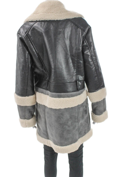 Bernardo Womens Overcoat Faux Leather Gray Button Long Sleeve Size S
