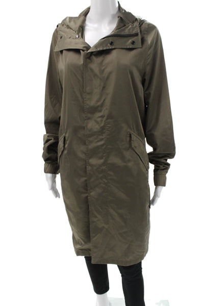 Theory Women Parka Green Polyester Snap Closure Long Sleeve Size S