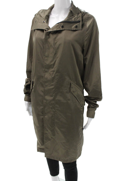 Theory Women Parka Green Polyester Snap Closure Long Sleeve Size S