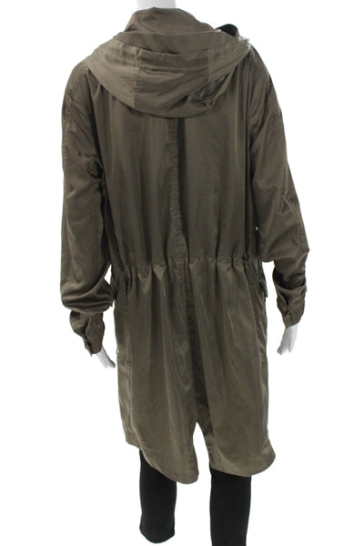Theory Women Parka Green Polyester Snap Closure Long Sleeve Size S