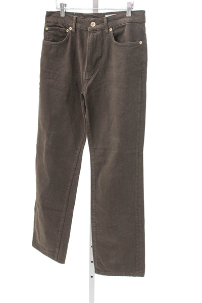 Zara Women Straight Jeans Brown High Rise 28 Inseam 100% Cotton Button Size 6