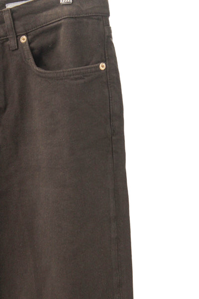 Zara Women Straight Jeans Brown High Rise 28 Inseam 100% Cotton Button Size 6