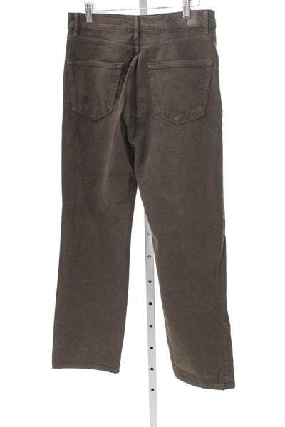 Zara Women Straight Jeans Brown High Rise 28 Inseam 100% Cotton Button Size 6
