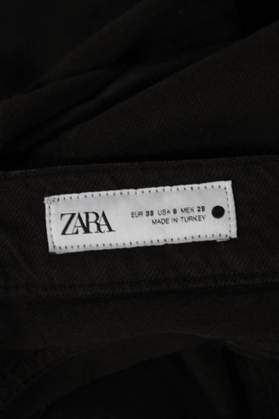 Zara Women Straight Jeans Brown High Rise 28 Inseam 100% Cotton Button Size 6
