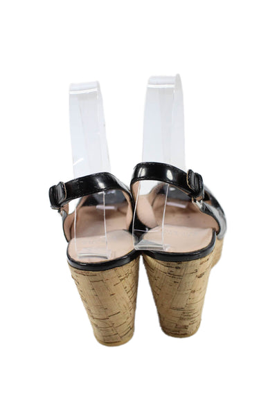 Stuart Weitzman Womens Peep Toe Cork Slingbacks Wedge Pumps Size 8 Medium